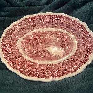 VINTAGE MASON’S  RED VISTA RUFFLE EDGE OVAL VEGETABLE SERVING PLATE/BOWL 11.25”